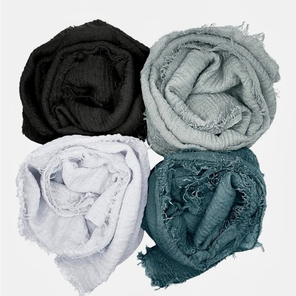 Manchu Accessories - Manshu 4PCS Women's Soft Cotton Hemp Shawl & Wrap Set–Long Scarves, Head Scarves